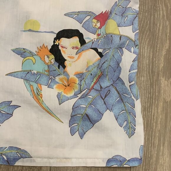 Vintage Dragonfly Hawaiian Parrot Geisha Beach Tropical Button Down Shirt - Picture 3 of 6